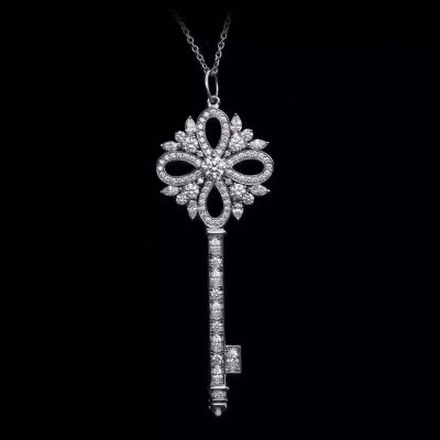 T I F F I NY & C o 925 Sterling Silver Diamond Key 2 Necklace - Replica Jewelry